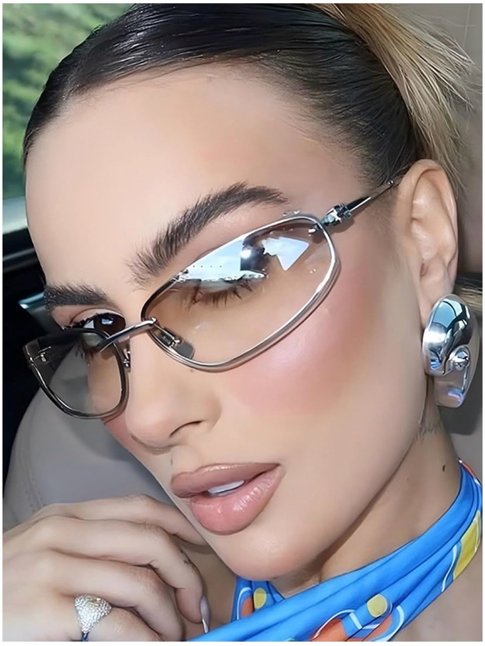 Y2K Frameless Oval Sunglasses Silver Metal Gradient Tinted Rimless Shades